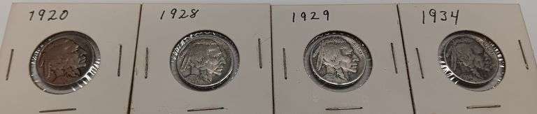 4) Buffalo Nickels, 1920-P, 1928-P, 1929-P & 1934-P, 4 times the money