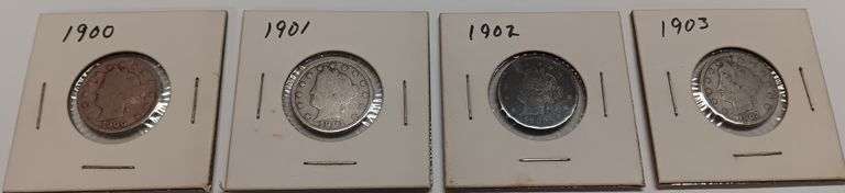4) Liberty Nickels, 1900-P, 1901-P, 1902-P & 1903-P, 4 times the money