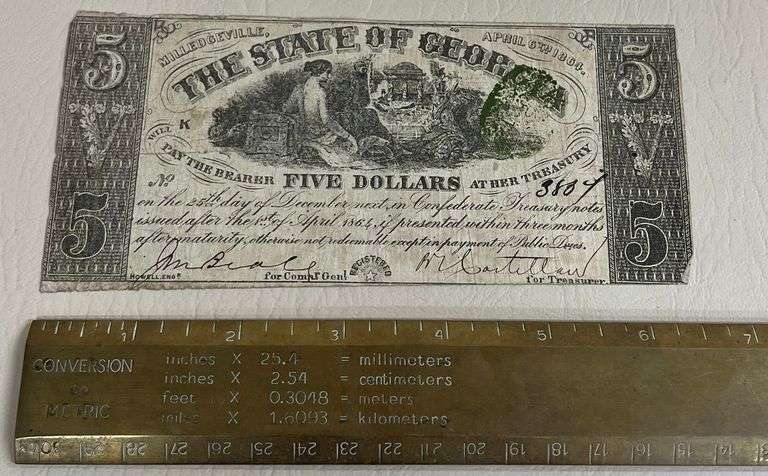 1864 State Of Georgia $5 Confederate Note