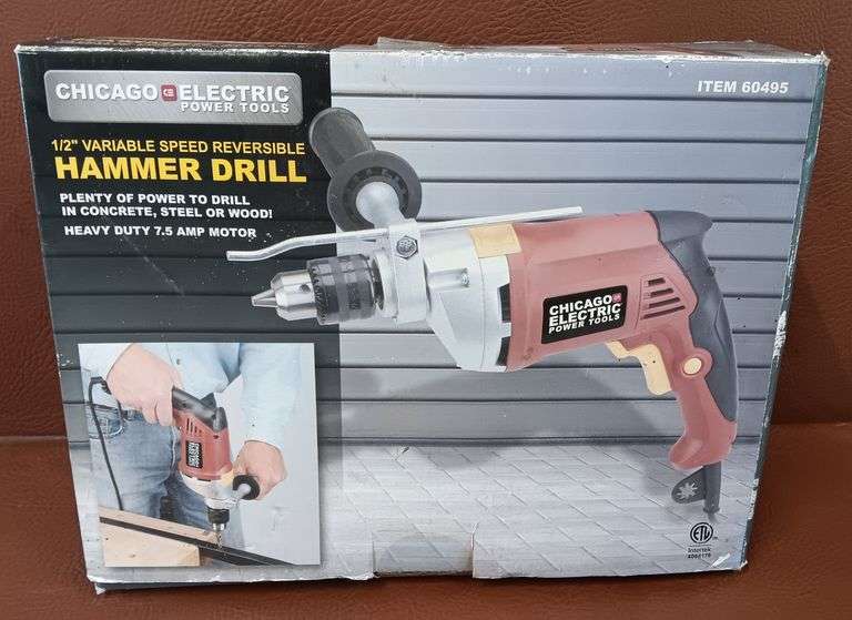 Chicago Electric 1/2" Variable Speed Reversible Hammer Drill, New In Box, Does Work