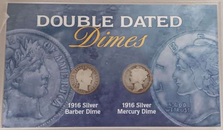 (1) 1916 Double Dated Silver Barber Dime & (1) 1916 Double Dated Silver Mercury Dime