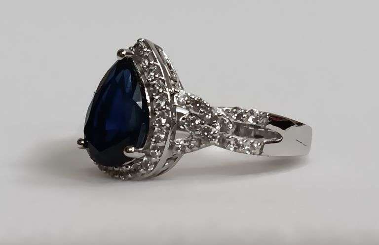 Sterling Silver Pear Cut Sapphire Dinner Ring