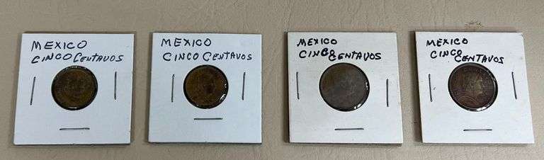 4) Mexican 5 Centavos Coins, 1957,1969, 1970 & 1974