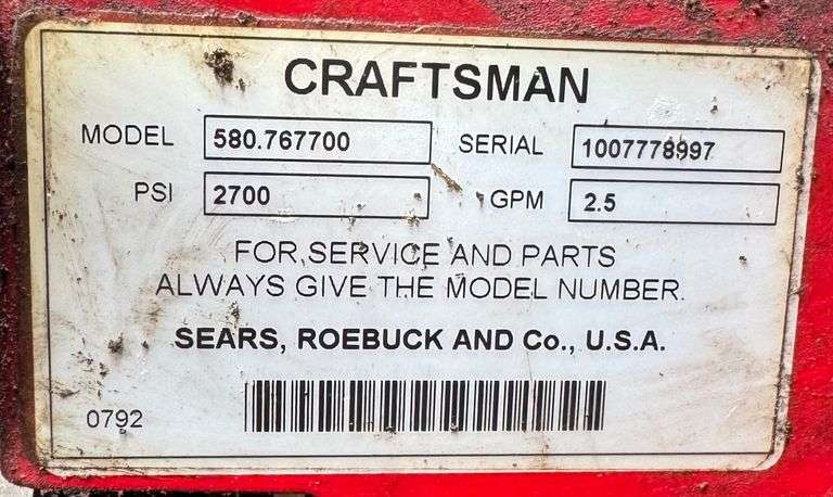 Craftsman 2700 PSI Pressure Washer, Does Work
