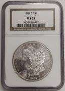 1881-S Morgan Silver Dollar, NGC MS63