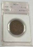 1853-P Coronet Large Cent, NCAA F-12