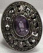Vintage Sterling Silver  Marcasite & Amethyst Ring