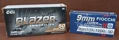 2) 50rd Boxes of 9mm Luger Ammo, Fiocchi & CCI Blazer, 2 times the money
