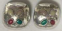 Vintage 1960's  Fer's Mexico Sterling Silver Gemstone Clip On Earrings