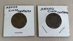 2) Mexican 5 Centavos Coins, 1943 & 1953