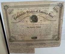 Framed $500 Confederate States of America Bond w/ 6 Coupons