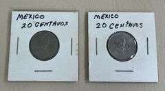 2) 1976 Mexican 20 Centavos Coins