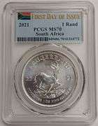 2021 South African 1oz Fine Silver Krugerrand, PCGS MS70