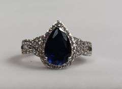 Sterling Silver Pear Cut Sapphire Dinner Ring
