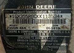John Deere Z355R 48" Zero Turn Lawn Mower, 22hp Briggs & Stratton Engine, Runs & Operates