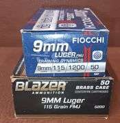 2) 50rd Boxes of 9mm Luger Ammo, Fiocchi & CCI Blazer, 2 times the money