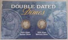 (1) 1916 Double Dated Silver Barber Dime & (1) 1916 Double Dated Silver Mercury Dime