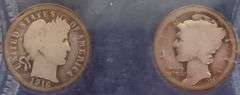 (1) 1916 Double Dated Silver Barber Dime & (1) 1916 Double Dated Silver Mercury Dime