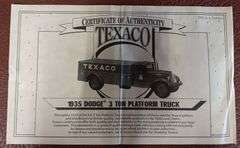 Texaco 1935 Dodge 3 Ton Platform Truck Die Cast Coin Bank, In Original Box w/ COA
