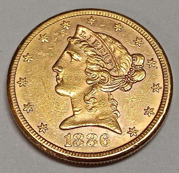 1886-S Liberty Head $5 Gold Coin, 8.3g