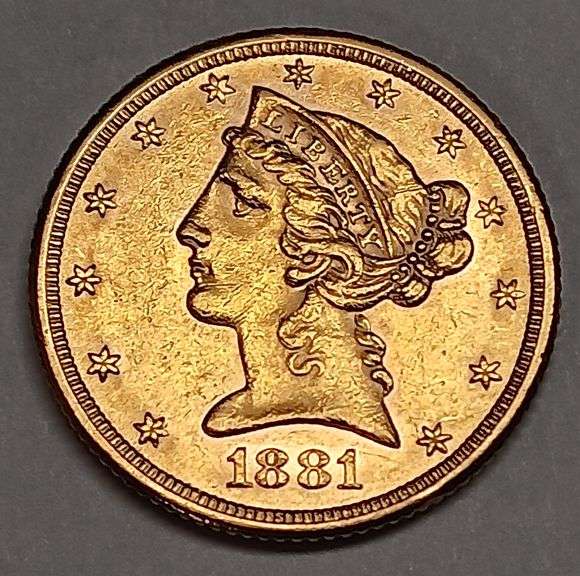 1881-P Liberty Head $5 Gold Coin, 8.3g