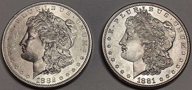 (2) Morgan Silver Dollars, 1881-S & 1882-S, 2 times the money