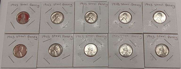 (10) 1943-D Steel Pennies, WW2 Era
