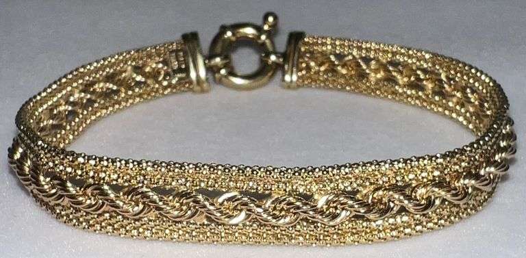 14kt Gold Woven Rope Chain Bracelet, 7.5in, 9.8g Total Weight
