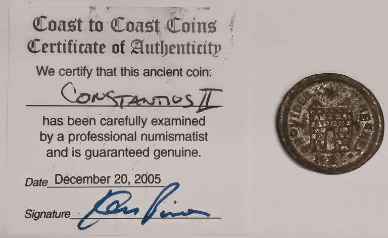 Roman Empire Constantius II Coin w/ COA