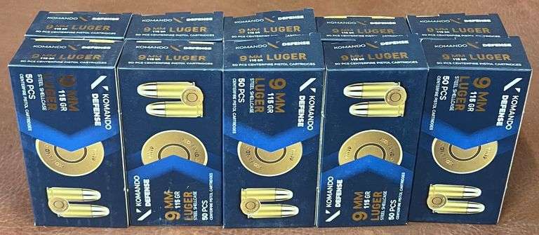 (10) 50rd Boxes (500 rounds total) of Komando Defense 9mm Ammo, 10 times the money
