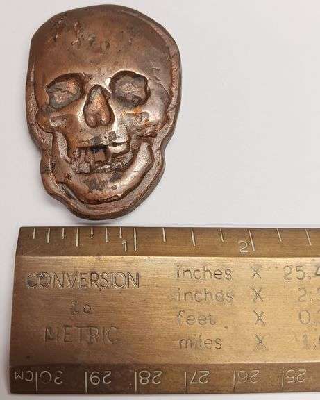 Handmade Copper Skull, Solid Copper, 97.8g Total Weight