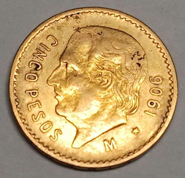 1906 5 Pesos Mexico Gold Coin, 4g Total Weight