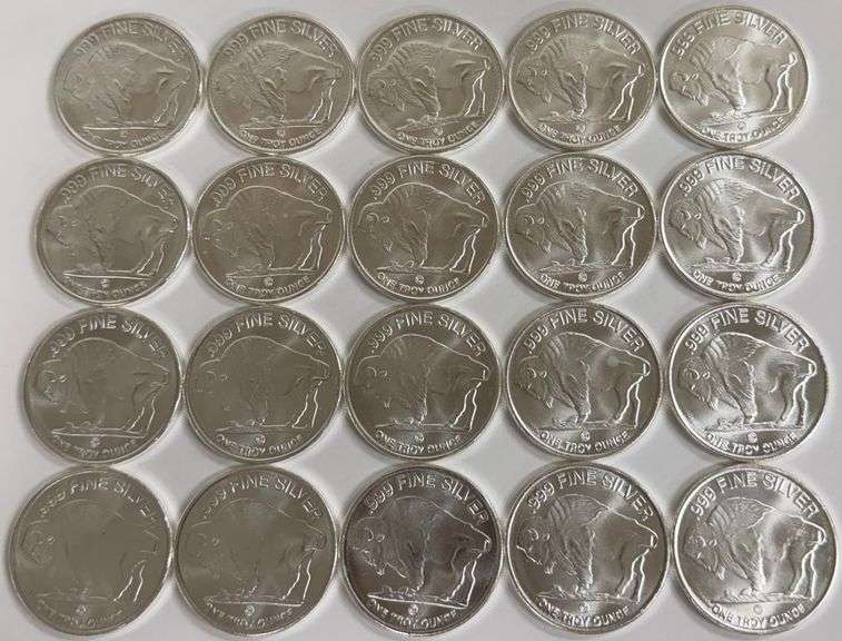 (20) 1oz .999 Fine Silver Buffalo Bullion Rounds, 20 times the money