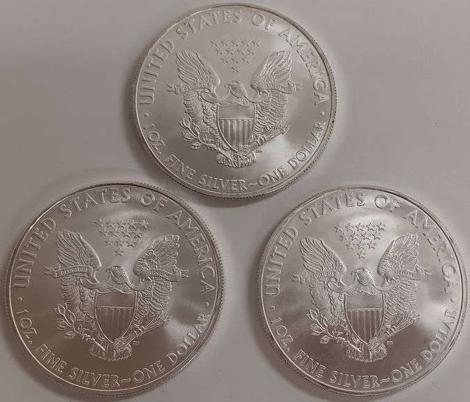 (3) 1oz .999 Fine Silver American Silver Eagle Bullion Rounds, 3 times the money