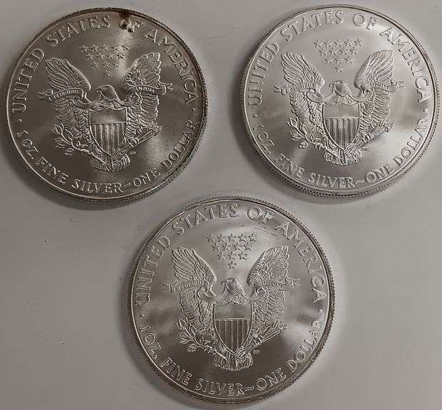 (3) 1oz .999 Fine Silver American Silver Eagle Bullion Rounds, 3 times the money