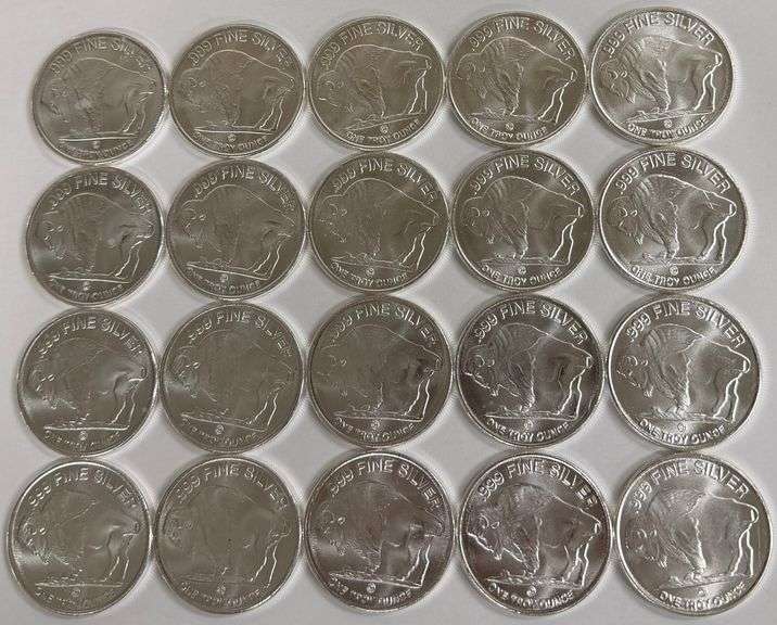 (20) 1oz .999 Fine Silver Buffalo Bullion Rounds, 20 times the money