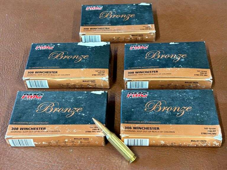 5) 20rd Boxes of PMC Bronze .308 Winchester 147gr Ammo, 5 times the money