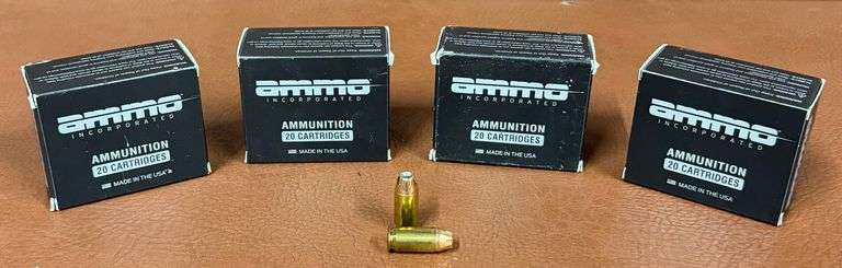 4) 20rd Boxes of Ammo, Inc. .45 ACP 230gr, Brass, Jacketed Hollow Point, 4 times the money