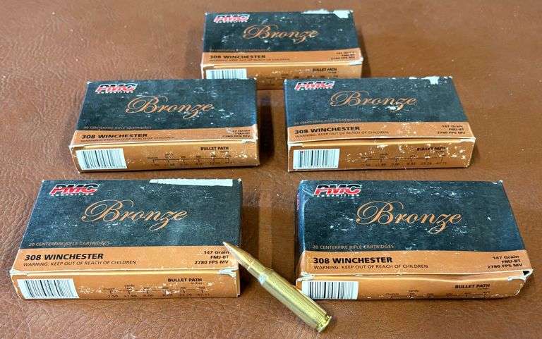 5) 20rd Boxes of PMC Bronze .308 Winchester 147gr Ammo, 5 times the money