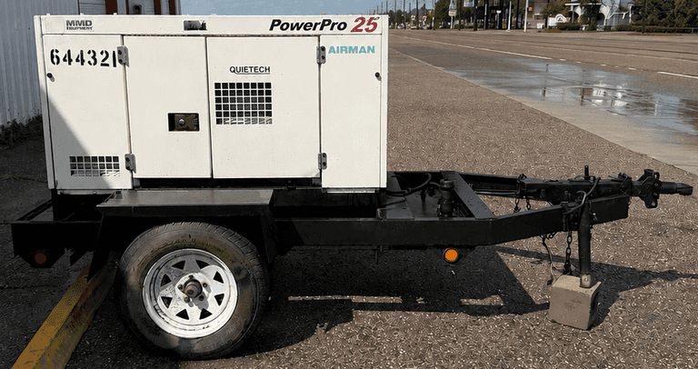 Airman PowerPro 25 Trailer-Mounted Diesel Generator w/ Isuzu 4-Cylinder Liquid-Cooled Diesel Engine, 25 kW, 1,800 RPM, 60 Hz Operation, Single-Phase & Three-Phase Output, Does Work