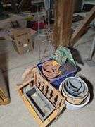 PLANTERS AND TOMATO CAGES.