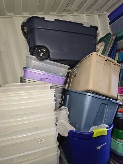 3 STACKS OF TOTES, NO LIDS. NO CONTENTS INCLUDED.