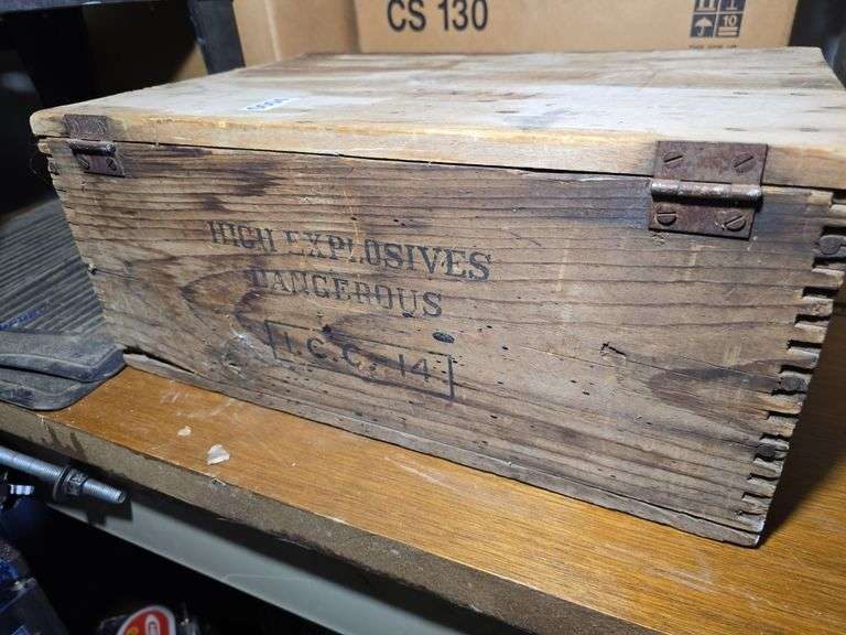 WOODEN HIGH EXPLOSIVES CRATE.