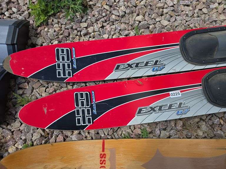 WATER SKIIS AND ROPE.