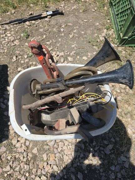 CAR HORNS. POTATO FORK.