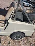 COLUMBIA GAS GOLF CART. RUNS REALLY GOOD! CAN'T SET PARK BRAKE, BRACKET NEEDS REPAIR. BATTERY. GOOD WHEELS AND TIRES JUST PUT ON!