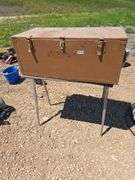WOOD CRATE AND TABLE.
