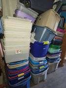 3 STACKS OF TOTES, NO LIDS. NO CONTENTS INCLUDED.