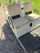 COLUMBIA GAS GOLF CART. RUNS REALLY GOOD! CAN'T SET PARK BRAKE, BRACKET NEEDS REPAIR. BATTERY. GOOD WHEELS AND TIRES JUST PUT ON!