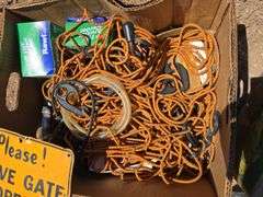 SIGN, TRUCK BED NET, SANDALS.